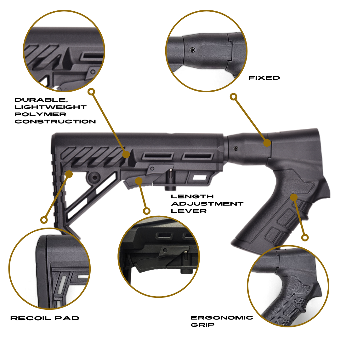 Adjustable Length Tactical Stock with Ergonomic Pistol Grip Compatible with Tristar Sporting Arms TEC12 12GA