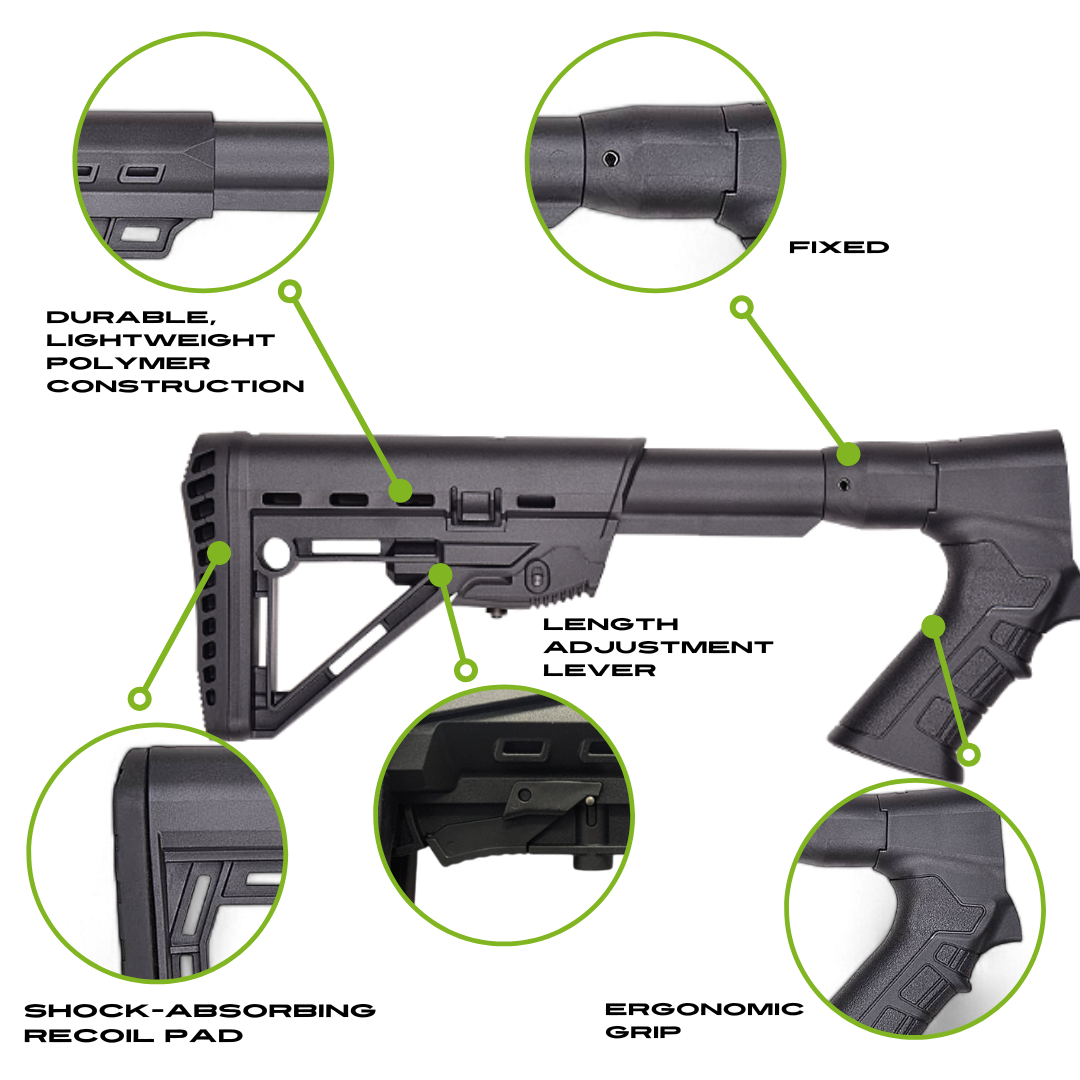 FIXED Tactical Buttstock with Pistol Grip for Universal, Adjustable, Collapsible Compatible with Emperor Arms Cobra12 Mag Fed Shotgun - Shortie