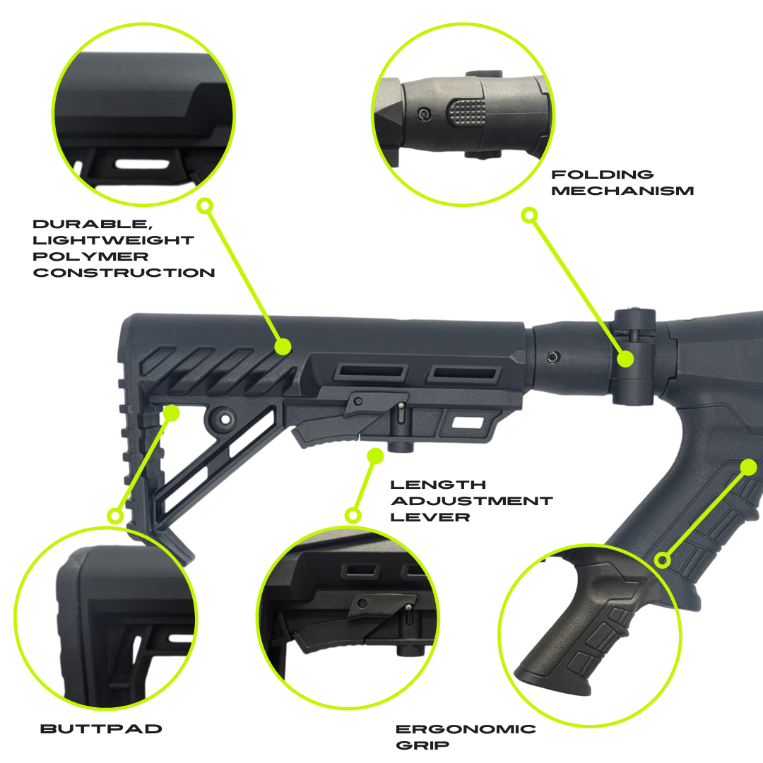 Tactical Folding Shotgun Stock with Ergonomic Pistol Grip Lightweight, Durable Design Compatible with Charles Daly HONCHO PUMP 12GA
