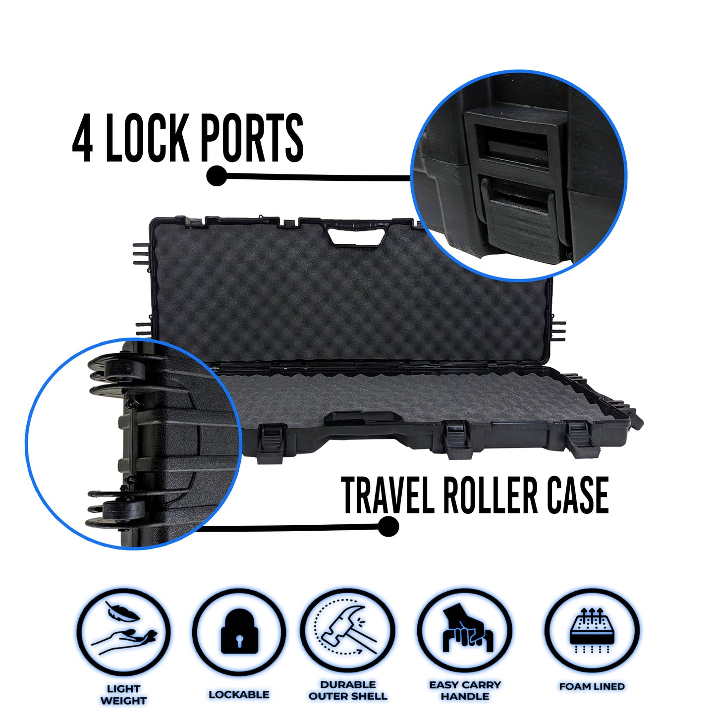 Emperor Arms 43.5" Hard Rifle Gun Case, Long Lockable Storage Box, Plastic Travel Case, Protective Luggage with Foam Insert