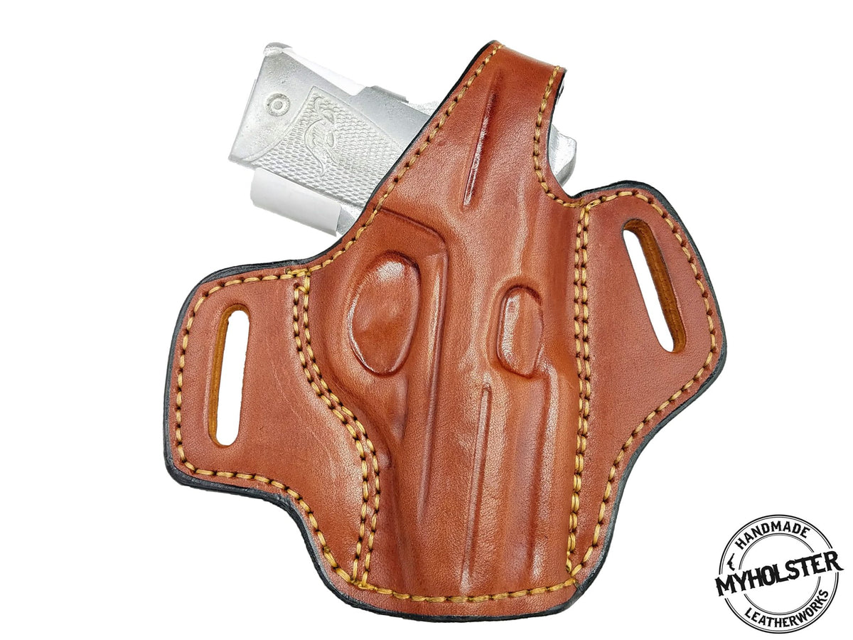 Right hand leather OWB thumb break holster for Kimber Micro 9, style 2, view 2