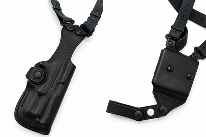 Black leather vertical shoulder holster and double bullet carrier, alternate view, fits Springfield Armory XD-M Elite 4.5" OSP