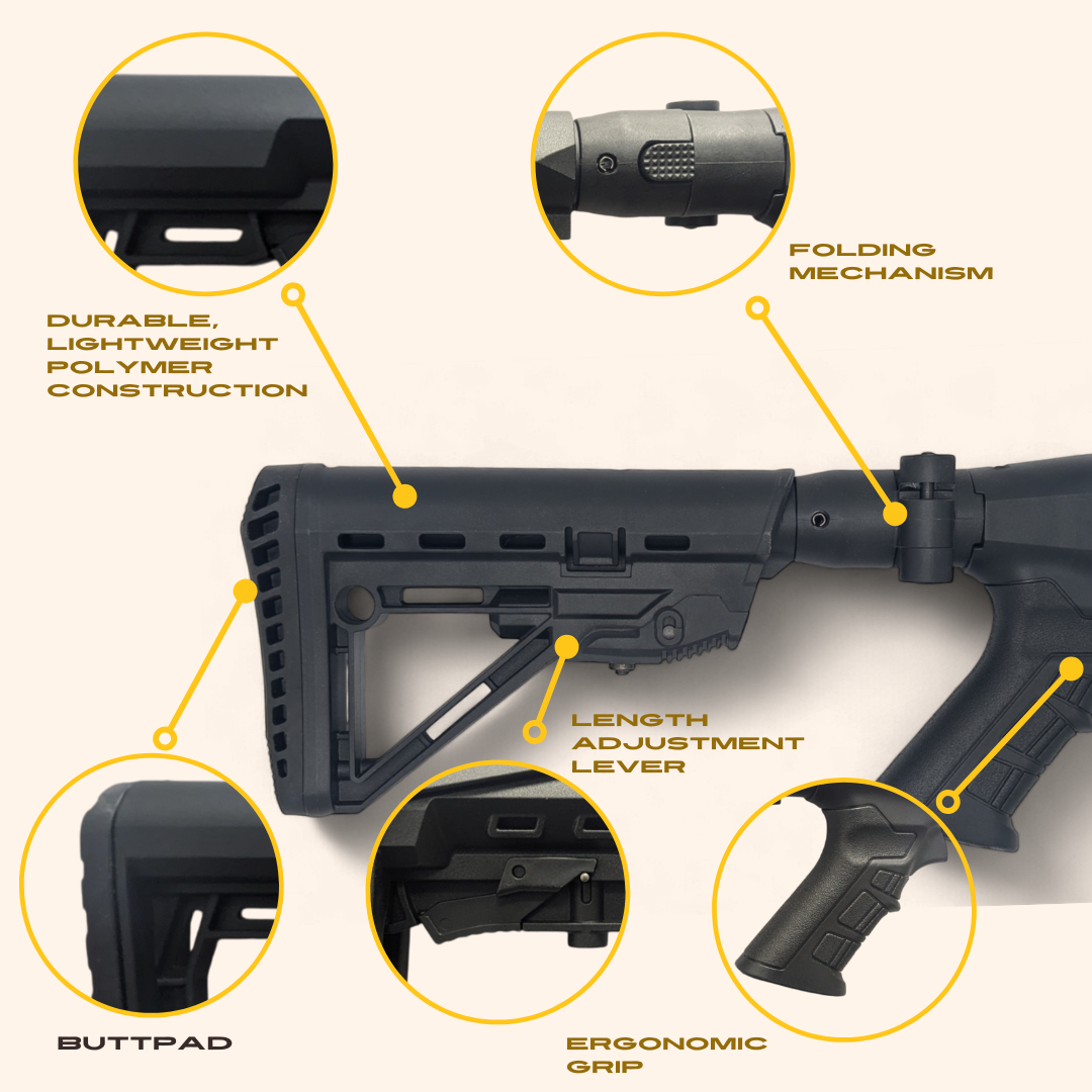 Folding Tactical Buttstock with Pistol Grip for Universal, Adjustable, Collapsible Compatible with