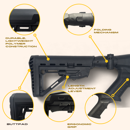 Folding Tactical Buttstock with Pistol Grip for Universal, Adjustable, Collapsible Compatible with Emperor Arms Cobra12 Shortie