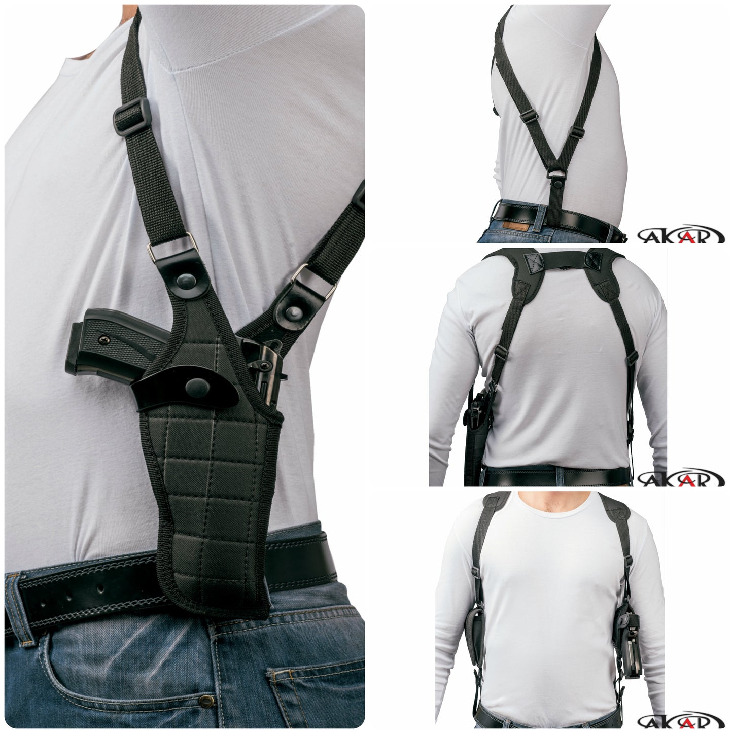Vertical Carry Shoulder Holster – Checkerboard Pattern | Right-Handed | Reinforced Thumb Break Compatible w/ Glock 19