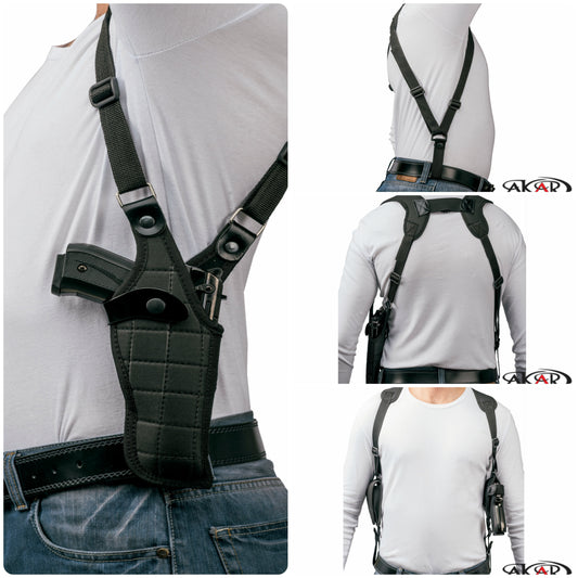 Vertical Carry Shoulder Holster – Checkerboard Pattern | Right-Handed | Reinforced Thumb Break Compatible w/ Glock 19