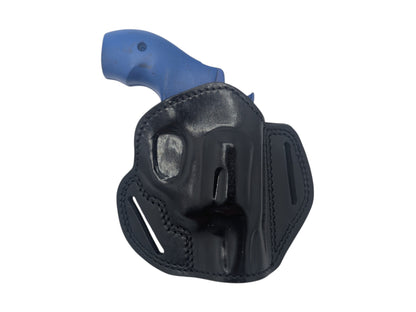 OWB Open Top Concealable Leather Belt Holster Compatible W/ Smith & Wesson J-Frame Revolver