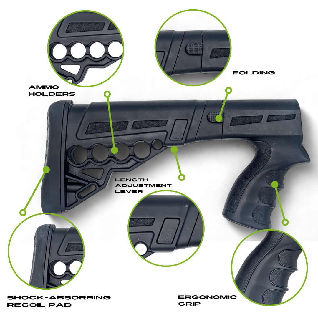 Folding Tactical Buttstock with Pistol Grip Customizable. Length Adjustments, Collapsible Compatible with