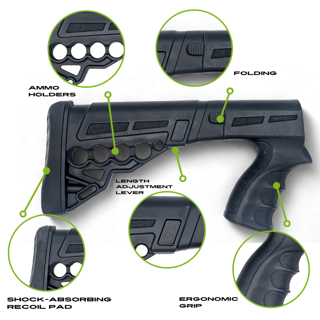 Folding Tactical Buttstock with Pistol Grip Customizable. Length Adjustments, Collapsible Compatible with Emperor Arms Cobra12 Mag Fed Shotgun - Shortie