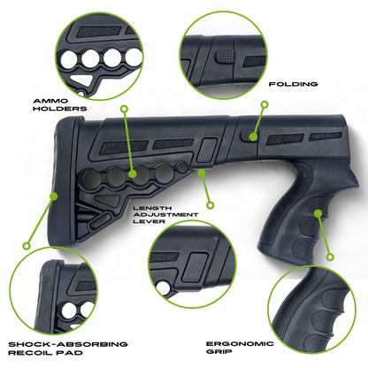 Folding Tactical Buttstock with Pistol Grip Customizable. Length Adjustments, Collapsible Compatible with Emperor Arms Cobra12 Mag Fed Shotgun - Shortie