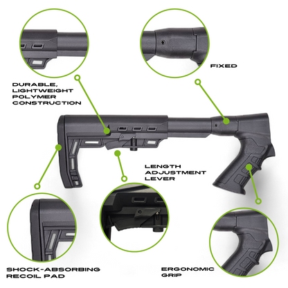 Fixed Tactical Adjustable Shotgun Stock Kit with Ergonomic Pistol Grip Compatible with Emperor Arms Cobra12 Mag Fed Shotgun - Shortie