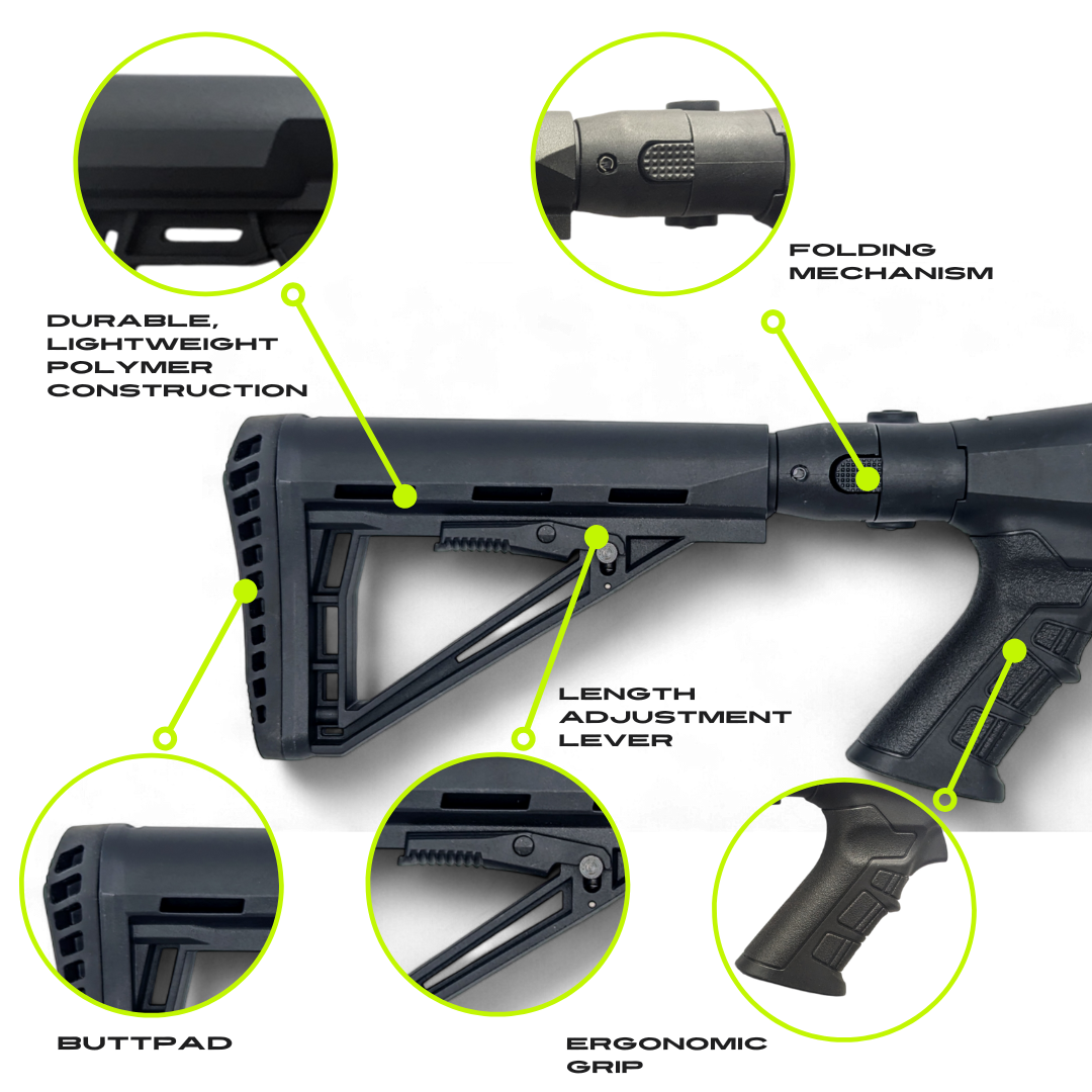 Folding Tactical Buttstock with Pistol Grip, Adjustable, Collapsible Compatible with