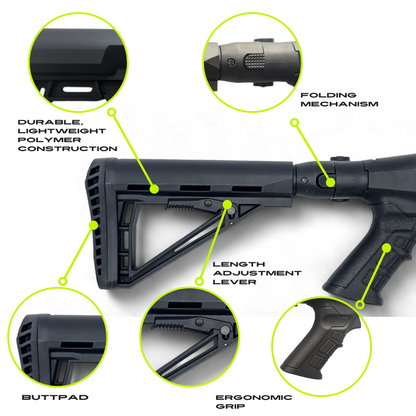 Folding Tactical Buttstock with Pistol Grip, Adjustable, Collapsible Compatible with Emperor Arms Cobra12 Mag Fed Shotgun - Shortie