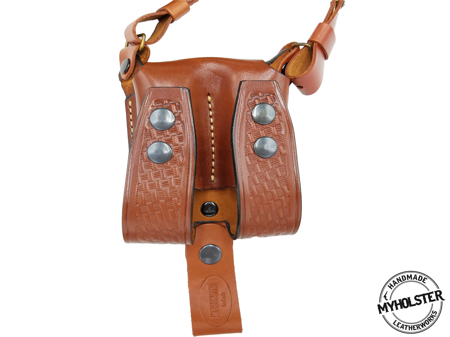 Premium Leather Shoulder Holster System – Horizontal Carry – Double Mag Pouch Compatible w/ Sig Sauer SP2022