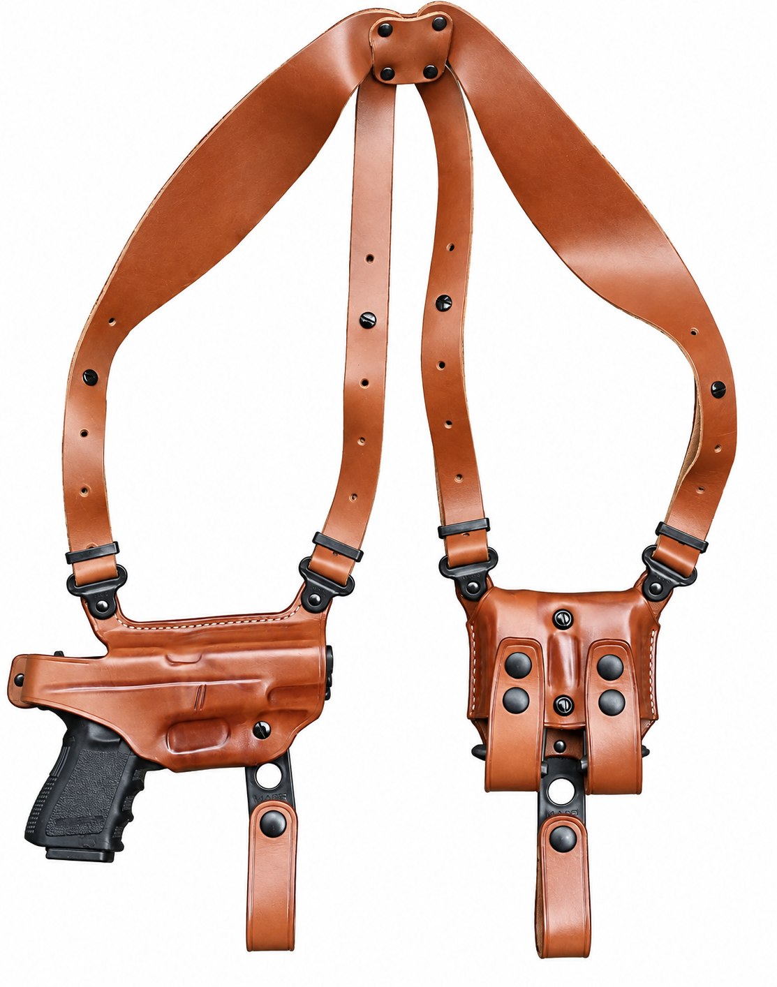 Leather Vertical Shoulder Holster w/ Double Bullet Carrier Brown Thumb Break Fits
