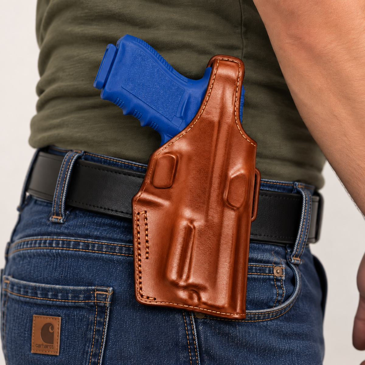 Brown right-hand leather OWB thumb-break holster for Tristar S-120, view 1