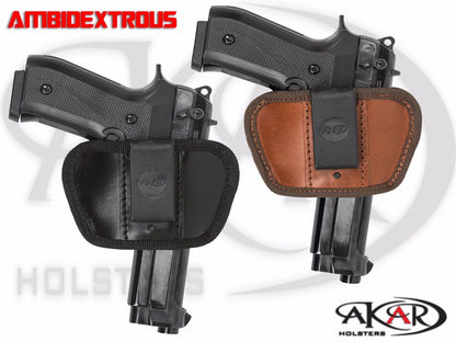 IWB/OWB Leather Belt Holster | Ambidextrous with Clip & Belt Slots Compatible w/ Smith & Wesson 5906
