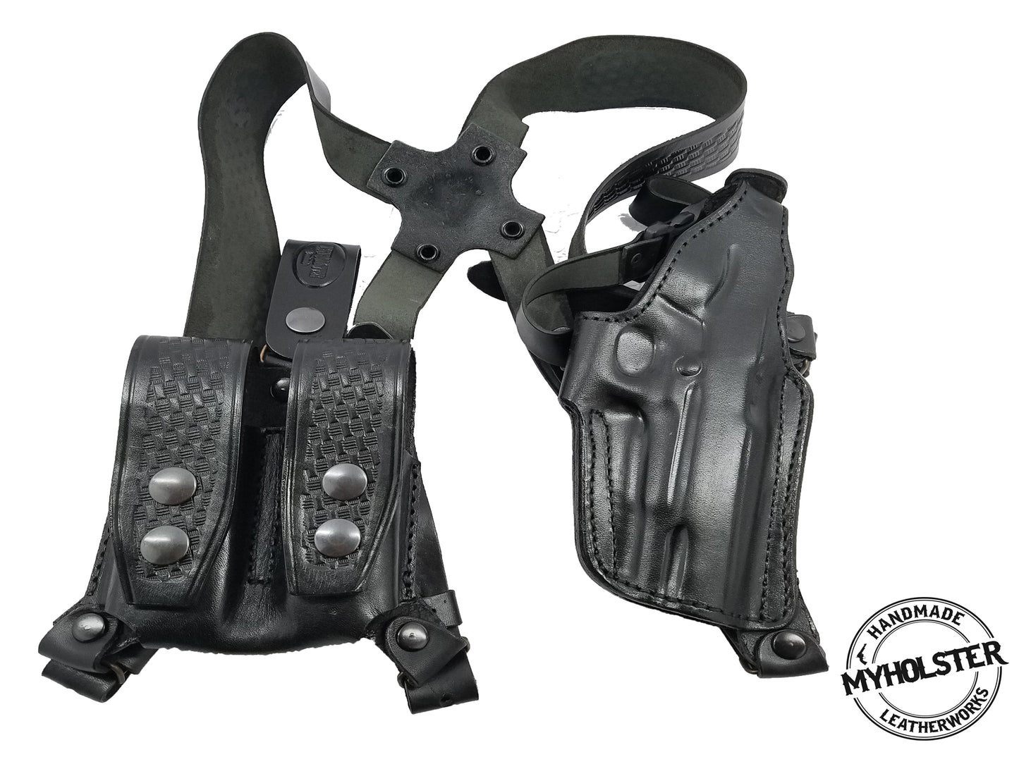 Premium Leather Shoulder Holster System – Horizontal Carry – Double Mag Pouch Compatible w/ Sig Sauer SP2022