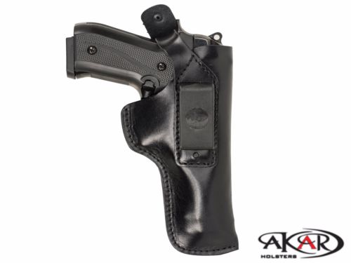 Right-Handed Leather IWB & OWB Holster, Thumb Break & Belt Clip Fits Any Compact Handgun