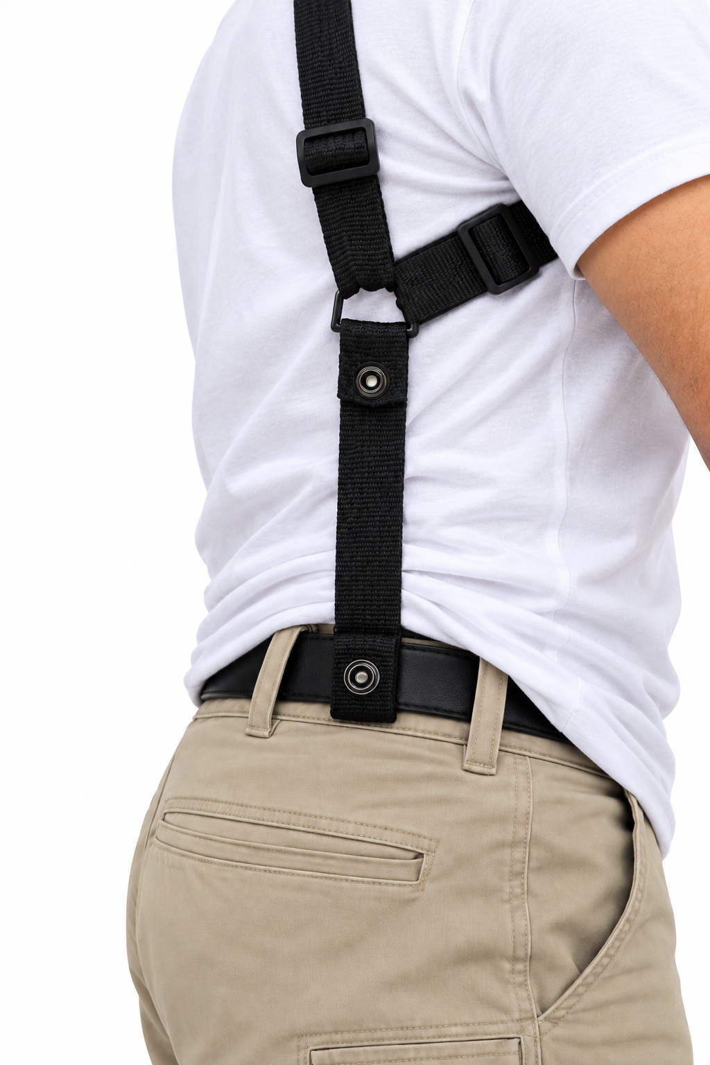 Black nylon vertical shoulder holster for Canik SFx Rival, right-hand draw under left arm, view 2