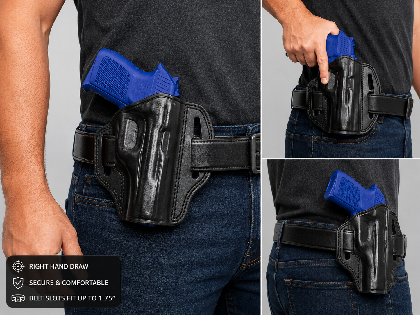OWB Open Top Concealable Leather Belt Holster Compatible W/