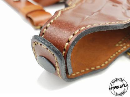 Premium Leather Shoulder Holster System – Horizontal Carry – Double Mag Pouch Compatible w/ Sig Sauer SP2022