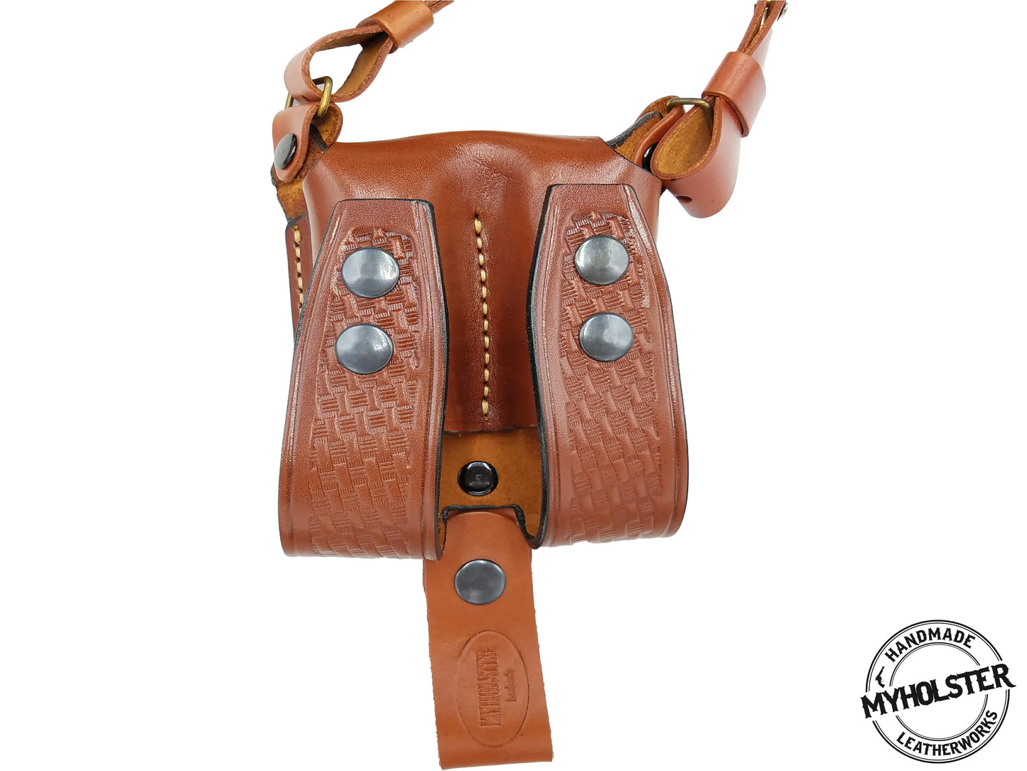 Premium Leather Shoulder Holster System – Horizontal Carry – Double Mag Pouch Compatible w/ Sig Sauer P226R DAK W/RAILS