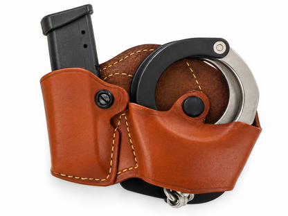 Premium Leather Handcuff Case & Magazine Pouch Combo – Brown – Fits 2" Belts