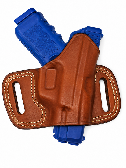 Brown right-hand leather open-top OWB pancake holster for Grand Power P45, view 1