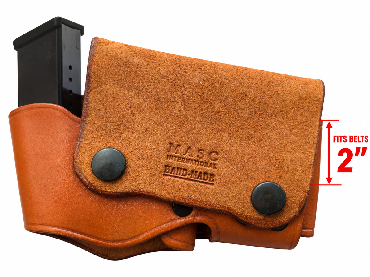 Premium Leather Handcuff Case & Magazine Pouch Combo – Brown – Fits 2" Belts