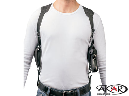 Vertical Carry Shoulder Holster – Checkerboard Pattern | Right-Handed | Reinforced Thumb Break Compatible w/ Glock 19