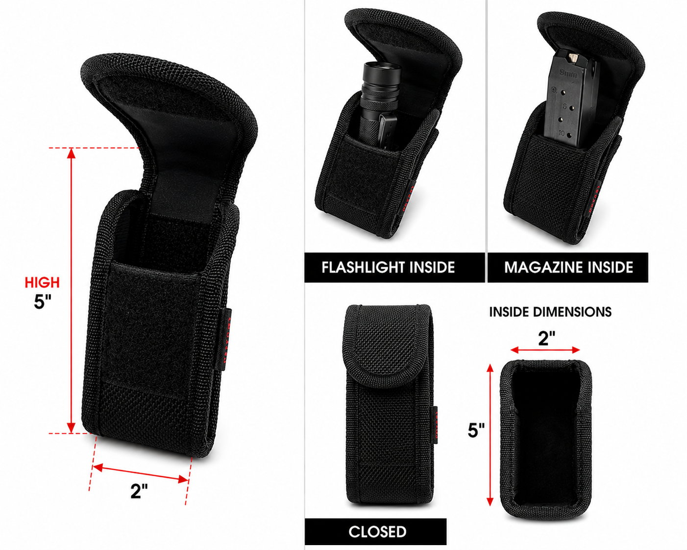 Nylon Utility Belt Pouch Flashlight Magazine Accessory Holder Black 3" Belt