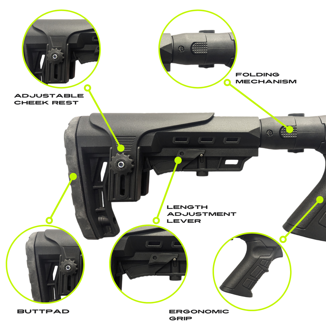 Folding Tactical Buttstock with Pistol Grip for Universal Fit Shotguns - Compatible with TR RZ17