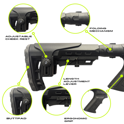 FIXED Tactical Buttstock with Pistol Grip for Universal Fit Shotguns – Adjustable, Collapsible Compatible with TR RZ17