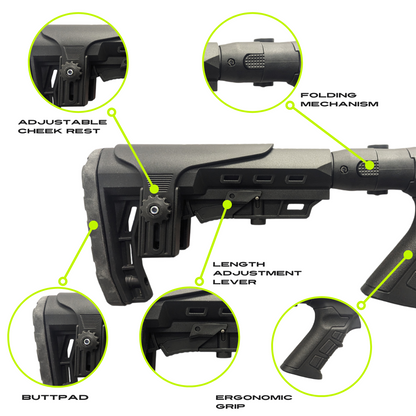 Folding Tactical Buttstock with Pistol Grip Adjustable and  Collapsible Compatible with Linberta SA01LCA28 12GA