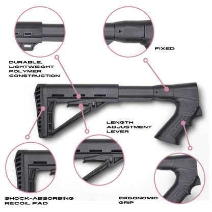 Fixed Tactical Adjustable Shotgun Stock Kit with Ergonomic Pistol Grip Compatible with Emperor Arms Cobra12 Mag Fed Shotgun - Shortie