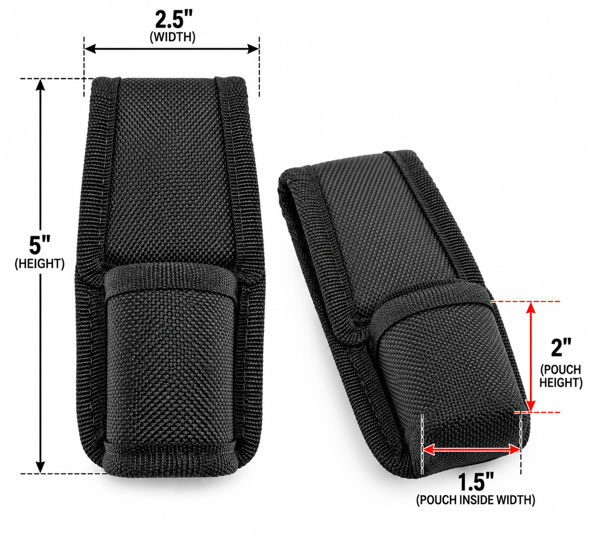 Nylon Flashlight Pepper Spray Multi Tool Belt Holder Open Bottom Black 1.75"