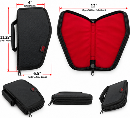 Premium Padded Nylon Pistol Storage Case – Soft Red Interior – Black
