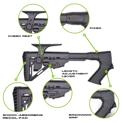 Tactical Shotgun Stock with Adjustable Length, Cheek Rest, Buttpad, and Pistol Grip Compatible with Charles Daly CDGF4254 12GA