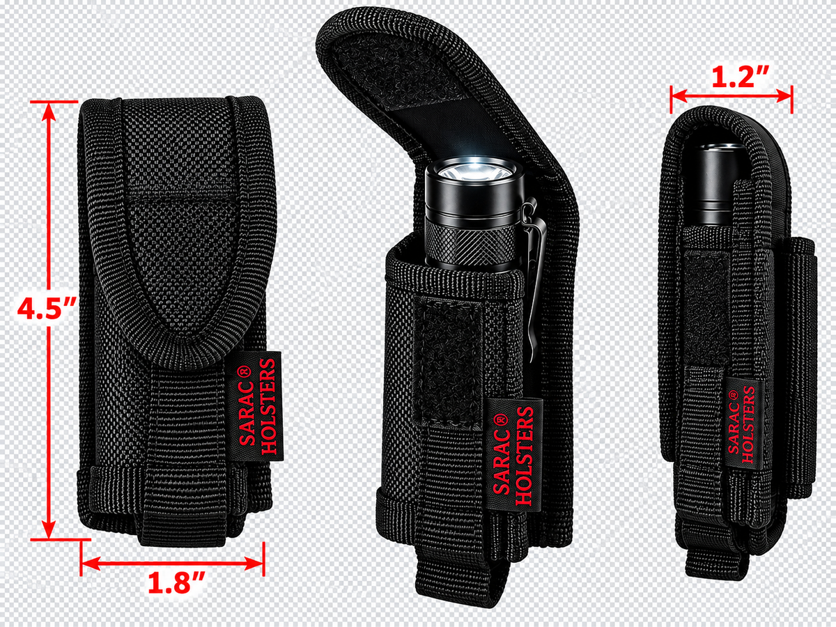 Nylon Flashlight Holder Pouch Tactical Belt Holster Hook Loop Black
