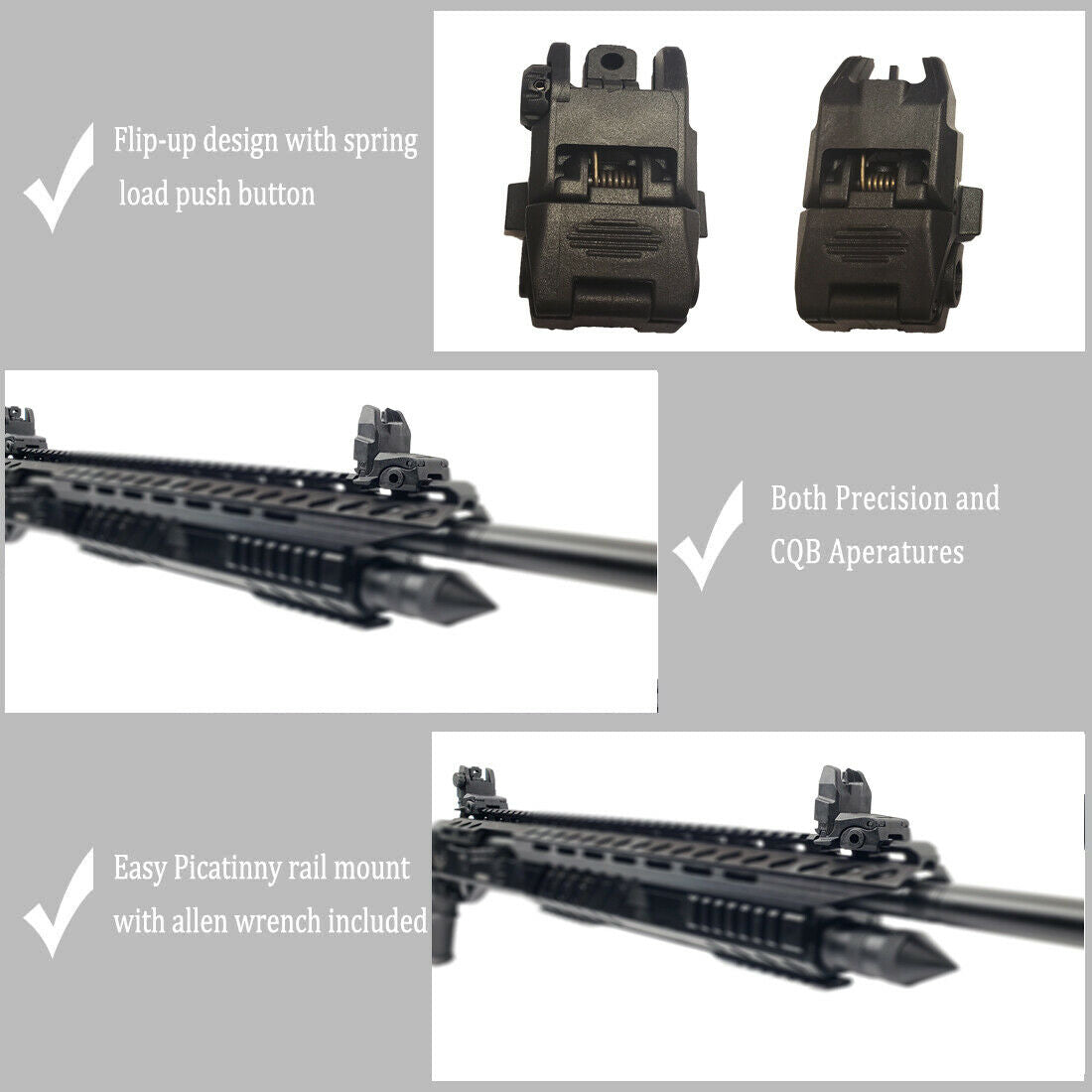 Flip-Up Iron Sights for Picatinny and Weaver Rails - Front & Rear Sights for Rifle, Handgun, and Tactical Gear