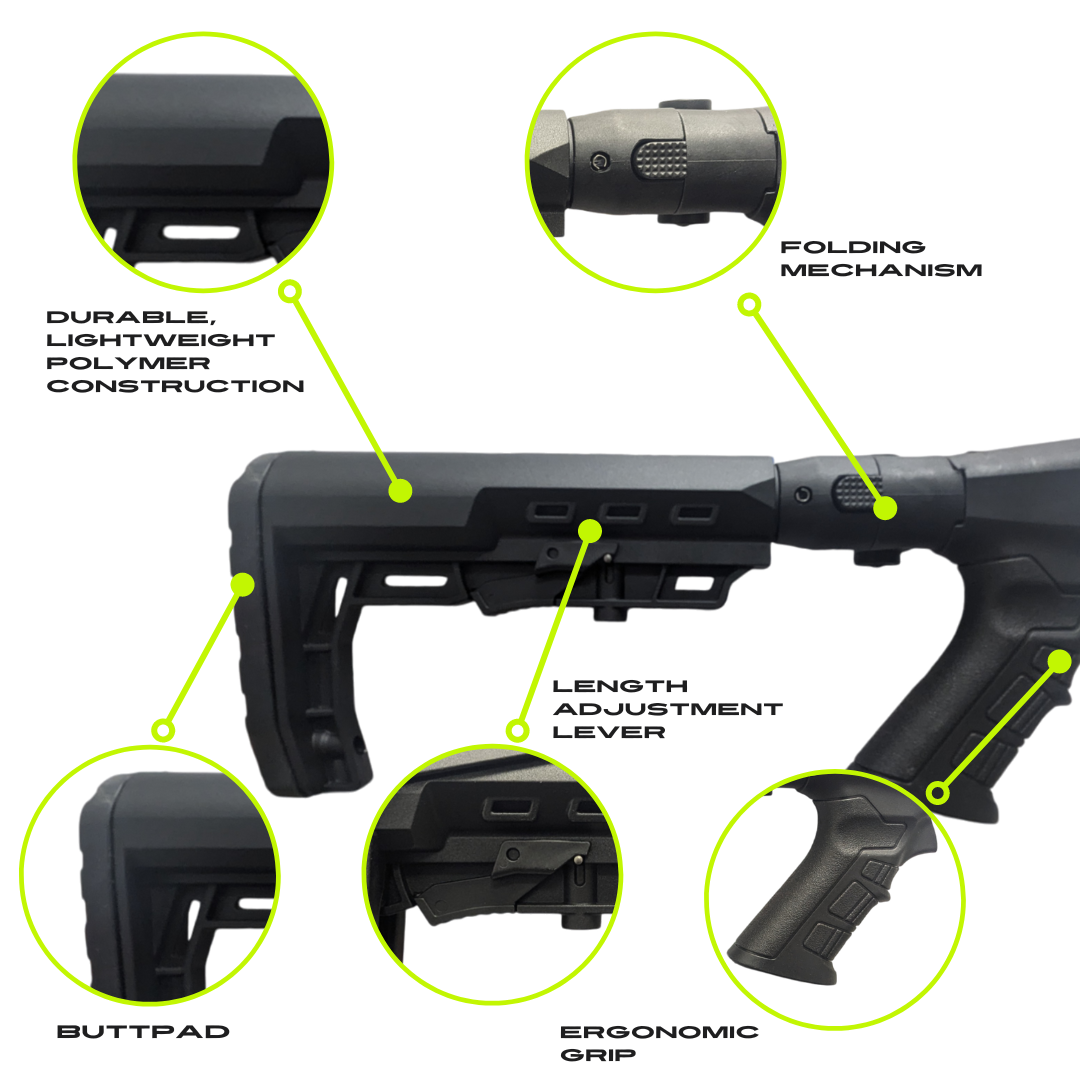 Folding Tactical Buttstock with Pistol Grip , Adjustable, Collapsible Compatible with