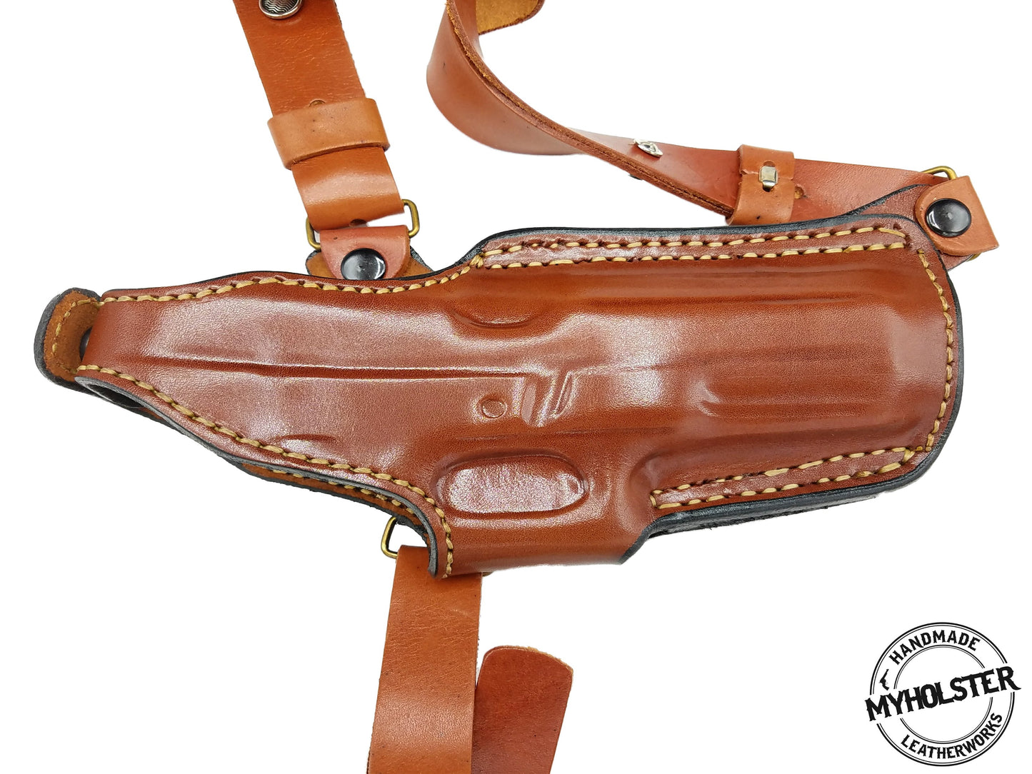 Premium Leather Shoulder Holster System – Horizontal Carry – Double Mag Pouch Compatible w/ Sig Sauer P226R DAK W/RAILS