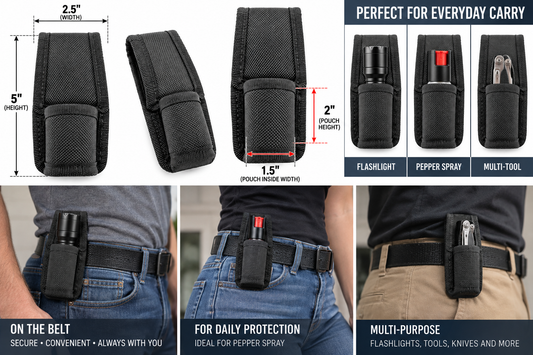 Nylon Flashlight Pepper Spray Multi Tool Belt Holder Open Bottom Black 1.75"
