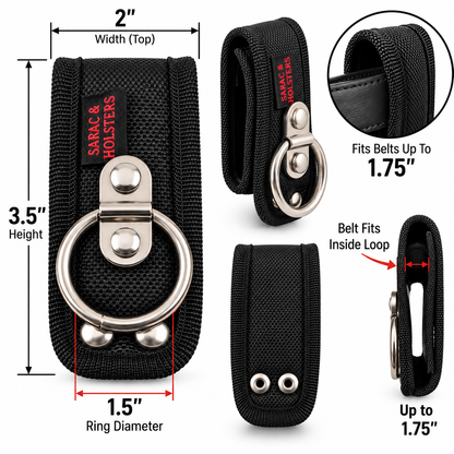 Nylon Duty Belt Key Holder 1.5" Metal Key Ring Keeper Fits 1.75" Belt Black