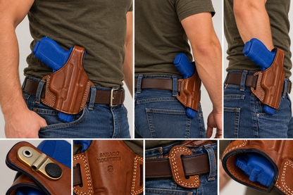 Brown Leather OWB Pancake Holster Thumb Break Right Hand Belt Fits