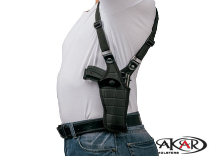 Vertical Carry Shoulder Holster – Checkerboard Pattern | Right-Handed | Reinforced Thumb Break Compatible w/ Glock 19