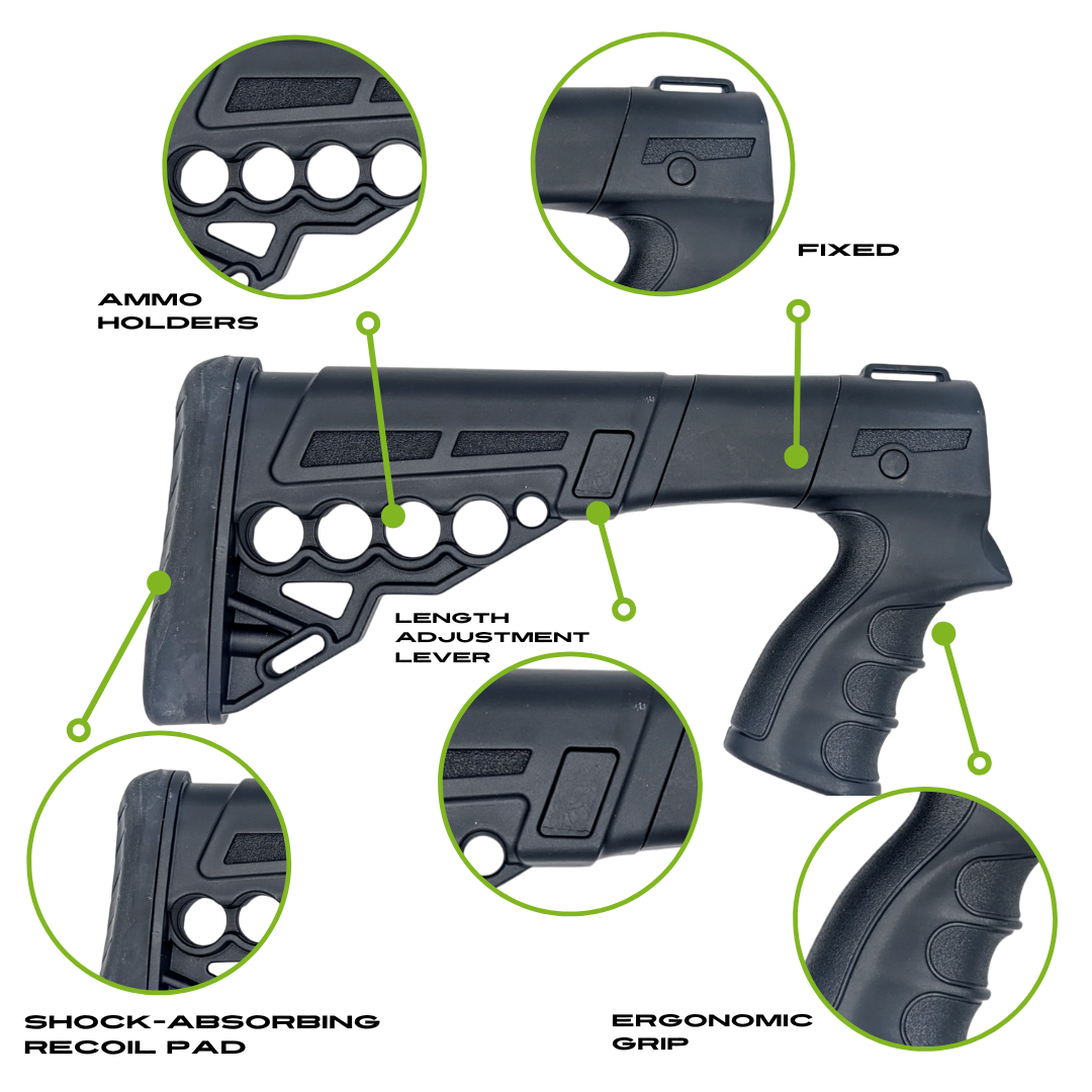 Tactical Fixed Position Shotgun Stock with Customizable Length Adjustments Compatible with