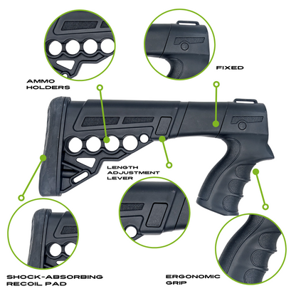 Tactical Fixed Position Shotgun Stock with Customizable Length Adjustments Compatible with ASI  PASI1 12GA