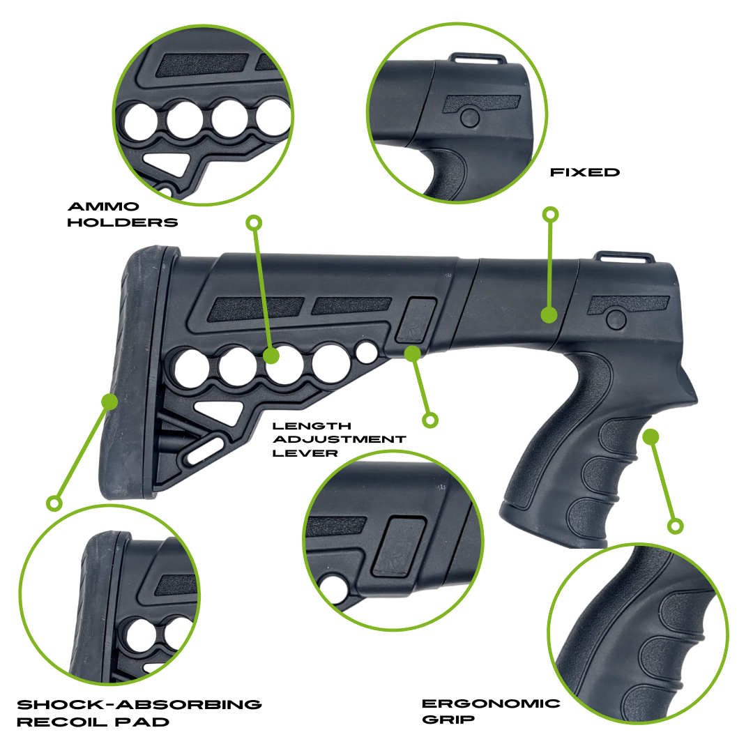Tactical Fixed Position Shotgun Stock with Customizable Length Adjustments Compatible with Tristar Sporting Arms Viper G2 SR Sport 12GA